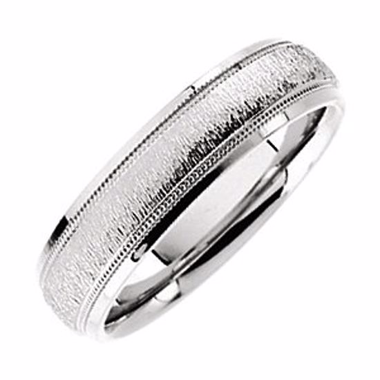 5639:268084:P 14kt White Comfort Fit 6mm Milgrain Band with Florentine Finish Size 5.5