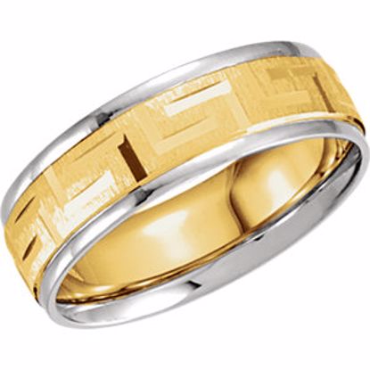 5962:276990:P 18kt Yellow & Platinum 7mm Comfort-Fit Greek Key Design Band Size 11.5