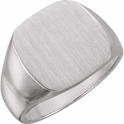 9601:123812:P 10kt White 16mm Men's Signet Ring with Brush Top Finish