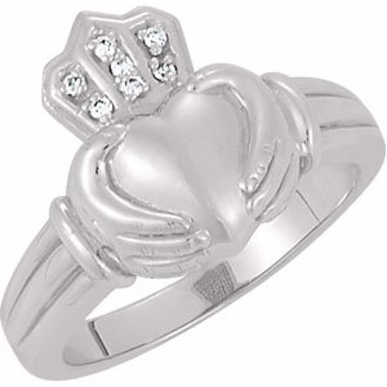 64142:20709:P 14kt White Gents Diamond Claddagh Ring
