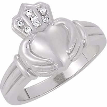 64142:20708:P 14kt White Ladies Diamond Claddagh Ring