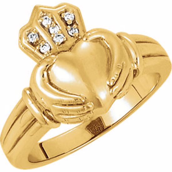 64142:20710:P 14kt Yellow Gents Diamond Claddagh Ring