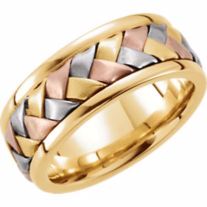 50632:100300:P 14kt Yellow, White & Rose 7.75mm Hand Woven Comfort Fit Band Size 7