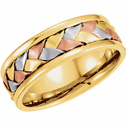 50632:100350:P 14kt Yellow, White & Rose 7.75mm Hand Woven Comfort Fit Band Size 7.5