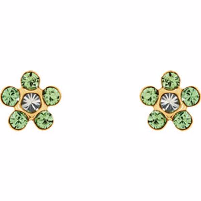 21527:2316080:P 14kt Yellow Imitation "August" Youth Birthstone Flower Inverness Piercing Earrings