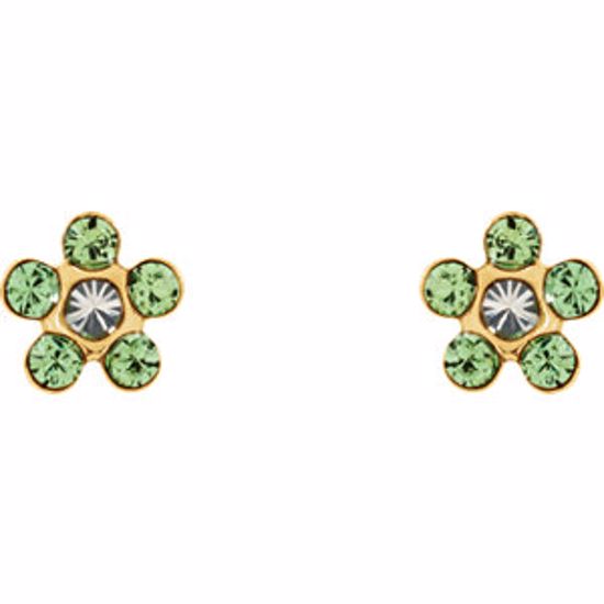 21527:2316080:P 14kt Yellow Imitation "August" Youth Birthstone Flower Inverness Piercing Earrings