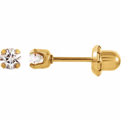 21526:2315880:P 24kt Yellow with Stainless Steel Solitaire "April" Birthstone Piercing Earrings