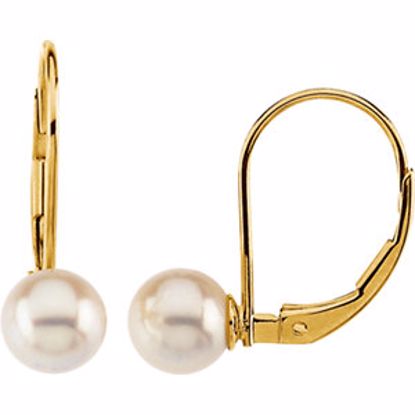61060:2619350:P 14kt Yellow 7mm Round Akoya Cultured Pearl Lever Back Earrings