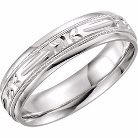 50646:100100:P 14kt White 6mm Comfort Fit Design Band Size 5