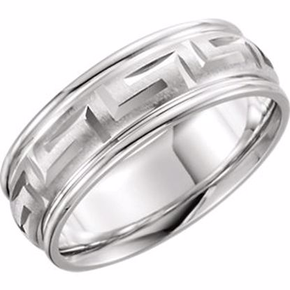 50680:60015:P 14kt White 7mm Greek Key Pattern Band Size 12