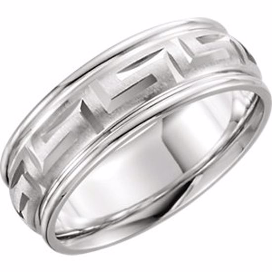 50680:60015:P 14kt White 7mm Greek Key Pattern Band Size 12