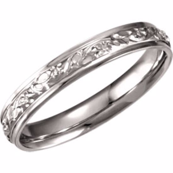 50674:60011:P 14kt White 4mm Floral Design Band Size 10