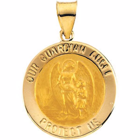 R41602:60002:P 14kt Yellow 18.25x18.5mm Hollow Round Guardian Angel Medal
