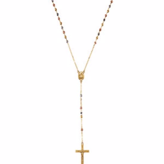 R41967:60001:P 14kt Yellow, White & Rose Rosary Nsary 16" Necklace