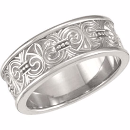 50735:100007:P 14kt White 7.5mm Design Band Size 6