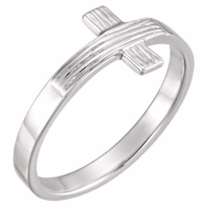 R16614KIT:141243:P 14kt White The Rugged Cross® Chastity Ring with Packaging Size 4