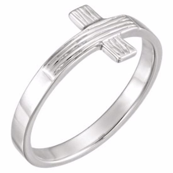 R16614KIT:141246:P 14kt White The Rugged Cross® Chastity Ring with Packaging Size 8
