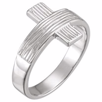 R16614KIT:143755:P 14kt White The Rugged Cross® Chastity Ring with Packaging Size 9