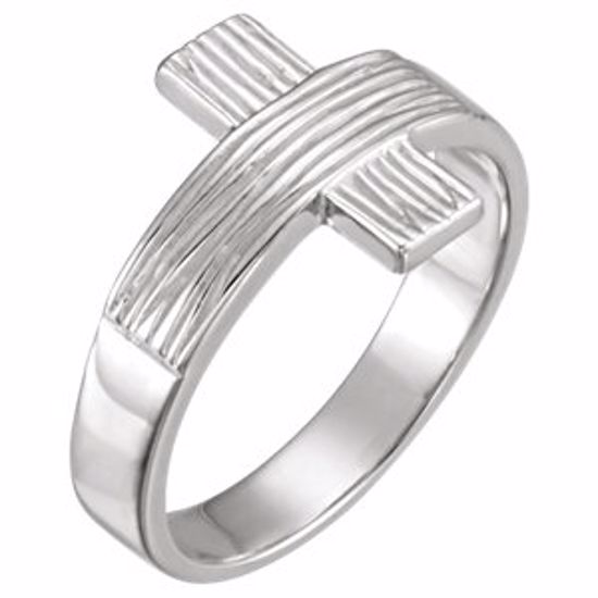 R16614KIT:103768:P 14kt White The Rugged Cross® Chastity Ring with Packaging Size 10