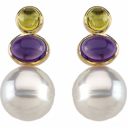 66294:60001:P South Sea Cultured Circlé Pearl, Genuine Peridot & Genuine Amethyst Earrings