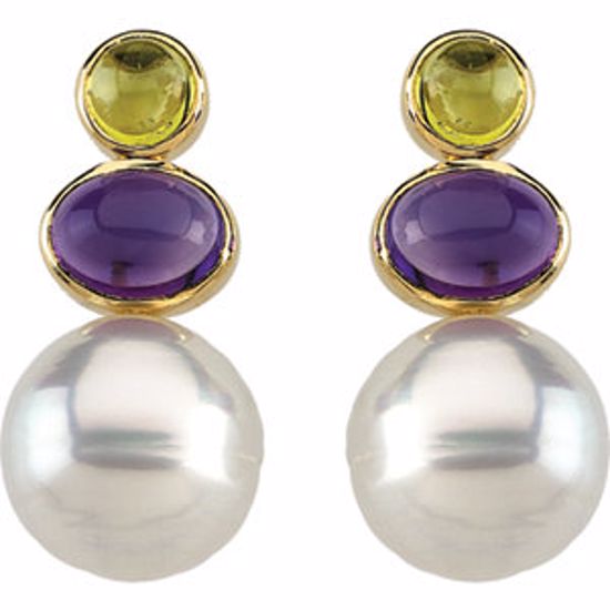 66294:60001:P South Sea Cultured Circlé Pearl, Genuine Peridot & Genuine Amethyst Earrings
