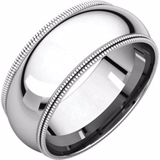 DMGR5:100052:P 14kt White 8mm Double Milgrain Comfort Fit Band
