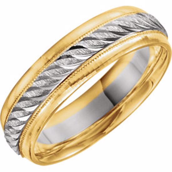 5714:128942:P 18kt Yellow & White 6mm Milgrain Design Band Size 10.5