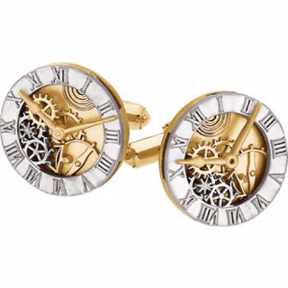 81285:60001:P 14kt Two-Tone Clock Design Cuff Links