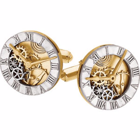 81285:60001:P 14kt Two-Tone Clock Design Cuff Links