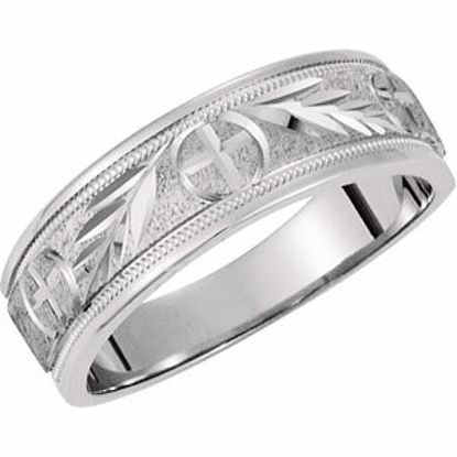 50570:100017:P 14kt White 7mm Tapered Circle & Cross Wedding Band Size 7