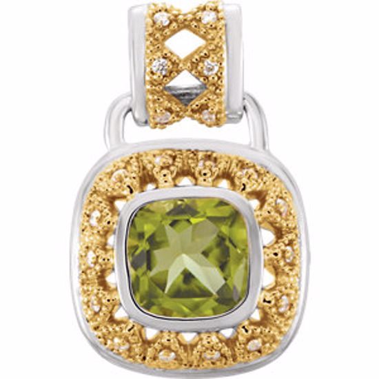 66774:84279:P Sterling Silver & 14kt Yellow Peridot & 1/8 CTW Diamond Pendant