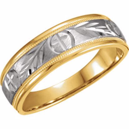 50570:100020:P 14kt Yellow & White 7mm Tapered Circle & Cross Wedding Band Size 11.5