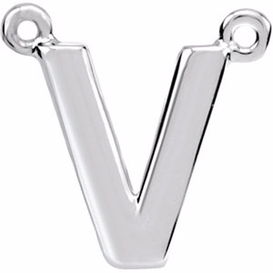 84575:169:P 14kt White Letter "V" Block Initial Necklace Center