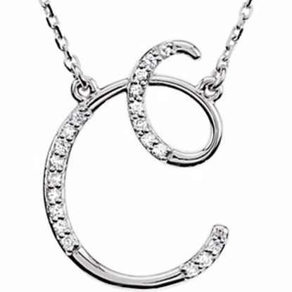 67399:104:P 14kt White Letter "C" 1/10 CTW Diamond Initial 17" Necklace