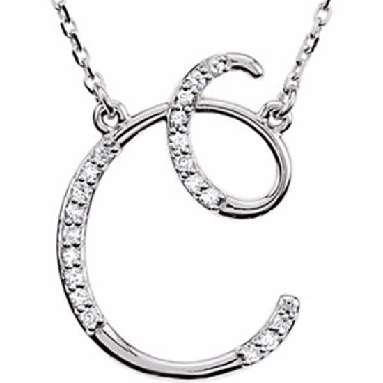 67399:104:P 14kt White Letter "C" 1/10 CTW Diamond Initial 17" Necklace