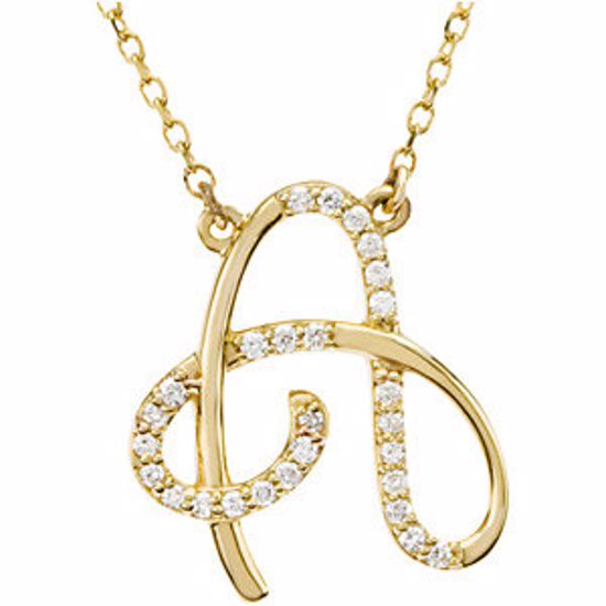 67399:101:P 14kt Yellow Letter "A" 1/8 CTW Diamond Initial 17" Necklace