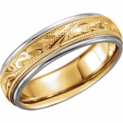 50056:147825:P 14kt White & Yellow 6mm Hand-Engraved Band Size 10.5