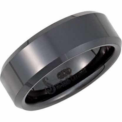 CR001:0010:P Black Ceramic 8mm Beveled Band Size 6 