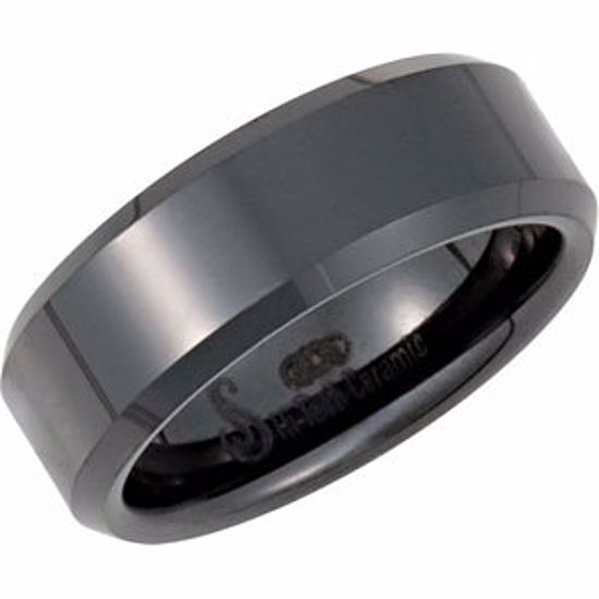 CR001:0010:P Black Ceramic 8mm Beveled Band Size 6 