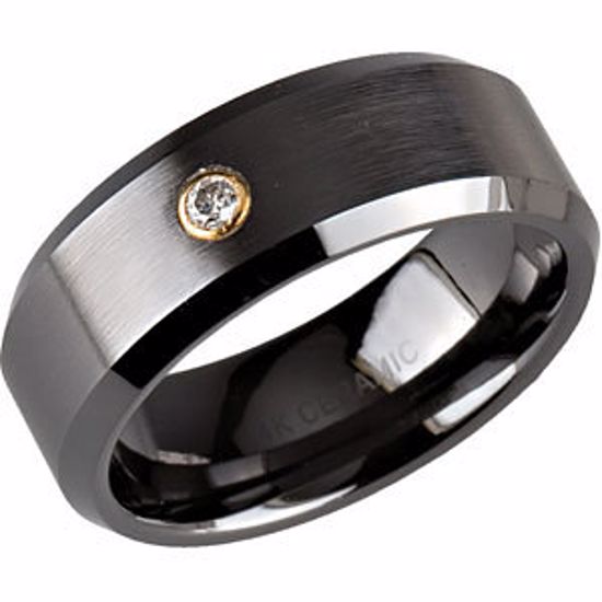 CR001D:023:P Black Ceramic & 14kt Yellow .05 CTW Diamond 8mm Band Size 11.5