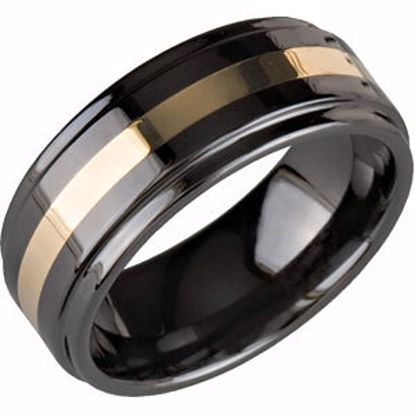 CR010:003:P 8.0mm Ceramic Couture® Ridged Band with 14KT Yellow Inlay