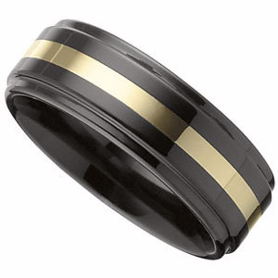 CR010:008:P 8.0mm Ceramic Couture® Ridged Band with 14KT Yellow Inlay