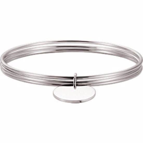 BRC643:101:P Sterling Silver Triple Bangle Bracelet with Circle Charm