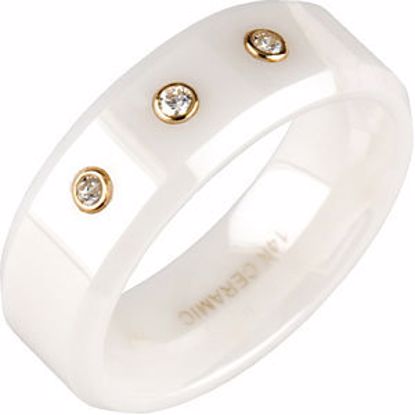 CR001D:203:P White Ceramic & 14kt Yellow 1/10 CTW Diamond 8mm Band Size 7