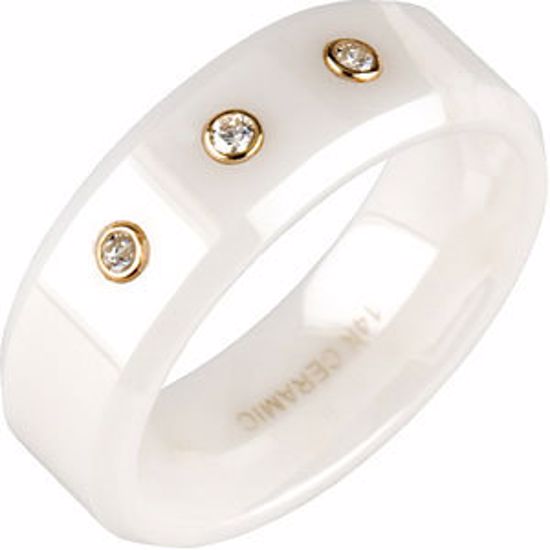 CR001D:203:P White Ceramic & 14kt Yellow 1/10 CTW Diamond 8mm Band Size 7