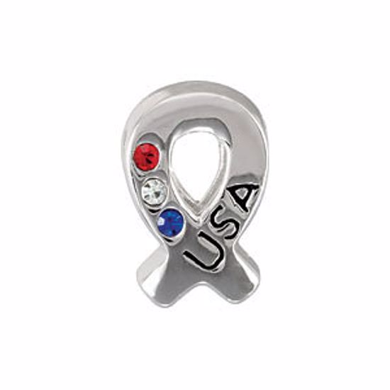28112:101:P Sterling Silver 9mm USA Ribbon Bead with Crystals