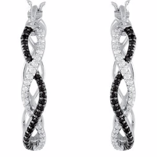68073:102:P Black Spinel & Diamond Hoop Earrings