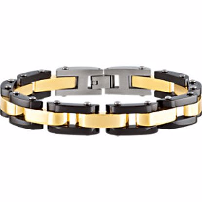 B407:107:P 11.0mm Black & Gold Immerse Plated Link Style Stainless Steel 8.5" Bracelet 
