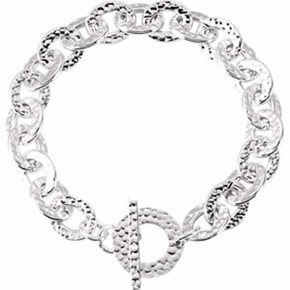 BRC675:101:P 10.5mm Hammered Finished Link Bracelet with Toggle Clasp
