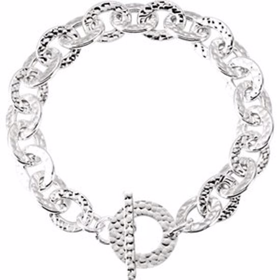 BRC675:101:P 10.5mm Hammered Finished Link Bracelet with Toggle Clasp